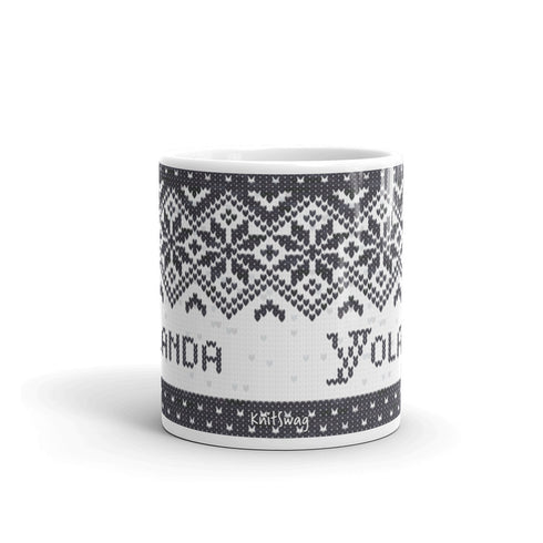 Snowflake Knitting Mug, Handpainted Yarn Mug, coffee and knitting mug, Yarn lover gift, knitter gift, knitter gift, knit gift, yarngift